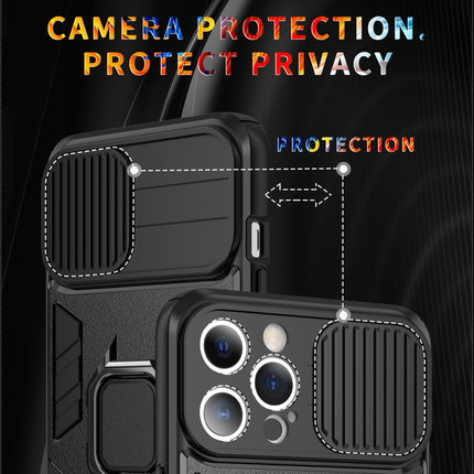 Sliding Camera Cover Design TPU + PC Shockproof Case with Ring Holder For iPhone 13 mini(Sky Blue)-garmade.com