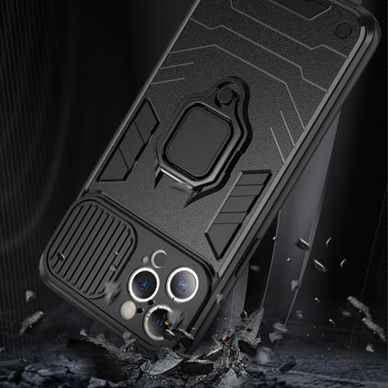 Sliding Camera Cover Design TPU + PC Shockproof Case with Ring Holder For iPhone 13 mini(Blue)-garmade.com