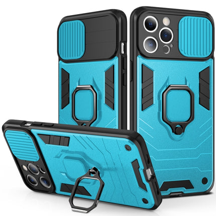 Sliding Camera Cover Design TPU + PC Shockproof Case with Ring Holder For iPhone 13 Pro(Sky Blue)-garmade.com