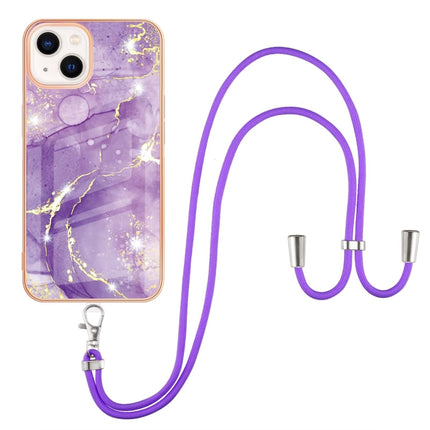 Electroplating Marble Pattern IMD TPU Shockproof Case with Neck Lanyard For iPhone 13 mini(Purple 002)-garmade.com