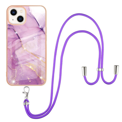 Electroplating Marble Pattern IMD TPU Shockproof Case with Neck Lanyard For iPhone 13 mini(Purple 001)-garmade.com