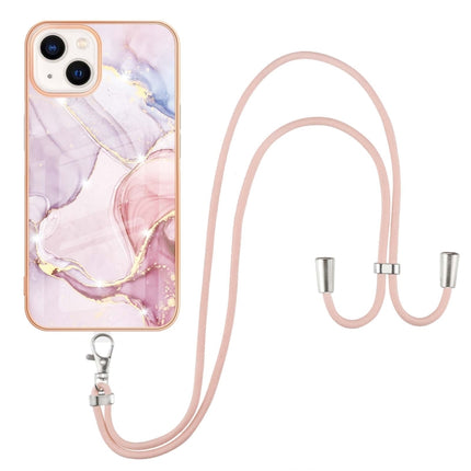 Electroplating Marble Pattern IMD TPU Shockproof Case with Neck Lanyard For iPhone 13 mini(Rose Gold 005)-garmade.com