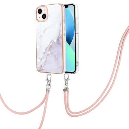 Electroplating Marble Pattern IMD TPU Shockproof Case with Neck Lanyard For iPhone 13 mini(White 006)-garmade.com