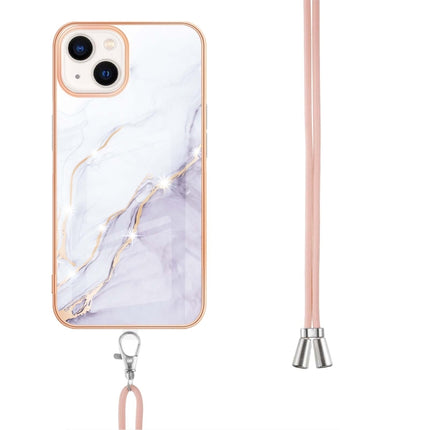 Electroplating Marble Pattern IMD TPU Shockproof Case with Neck Lanyard For iPhone 13 mini(White 006)-garmade.com