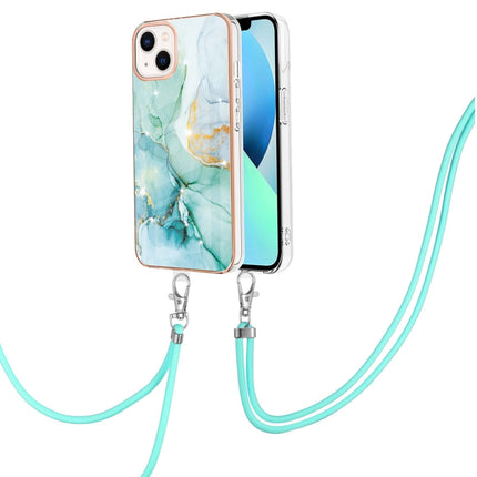 Electroplating Marble Pattern IMD TPU Shockproof Case with Neck Lanyard For iPhone 13 mini(Green 003)-garmade.com