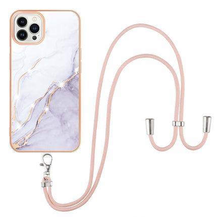 Electroplating Marble Pattern IMD TPU Shockproof Case with Neck Lanyard For iPhone 13 Pro(White 006)-garmade.com