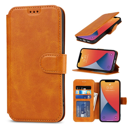 Shockproof PU + TPU Leather Case with Card Slots & Holder & Photo Frame & Wallet For iPhone 13 mini(Khaki)-garmade.com