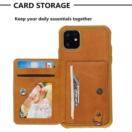 For iPhone 11 Sunflower Embossing Pattern PU + TPU Case with Holder & Card Slots & Photo Frame & Lanyard(Brown)-garmade.com