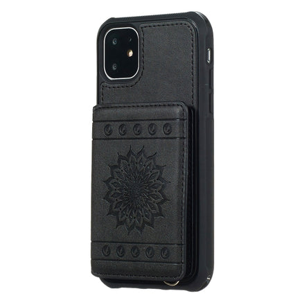 For iPhone 11 Sunflower Embossing Pattern PU + TPU Case with Holder & Card Slots & Photo Frame & Lanyard(Black)-garmade.com