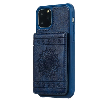For iPhone 11 Pro Sunflower Embossing Pattern PU + TPU Case with Holder & Card Slots & Photo Frame & Lanyard(Blue)-garmade.com