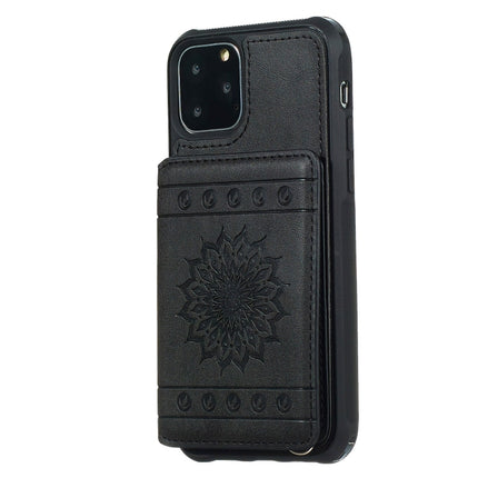 For iPhone 11 Pro Sunflower Embossing Pattern PU + TPU Case with Holder & Card Slots & Photo Frame & Lanyard(Black)-garmade.com