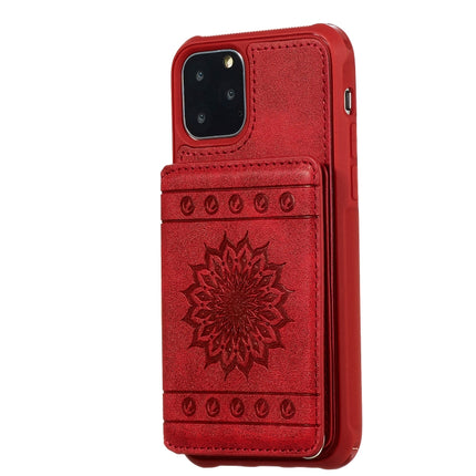 For iPhone 11 Pro Max Sunflower Embossing Pattern PU + TPU Case with Holder & Card Slots & Photo Frame & Lanyard(Red)-garmade.com