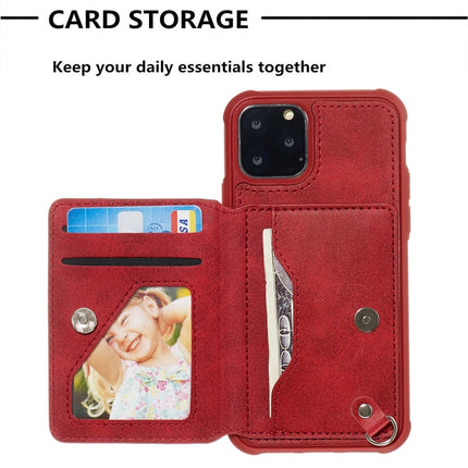 For iPhone 11 Pro Max Sunflower Embossing Pattern PU + TPU Case with Holder & Card Slots & Photo Frame & Lanyard(Red)-garmade.com