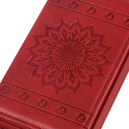 For iPhone 11 Pro Max Sunflower Embossing Pattern PU + TPU Case with Holder & Card Slots & Photo Frame & Lanyard(Red)-garmade.com