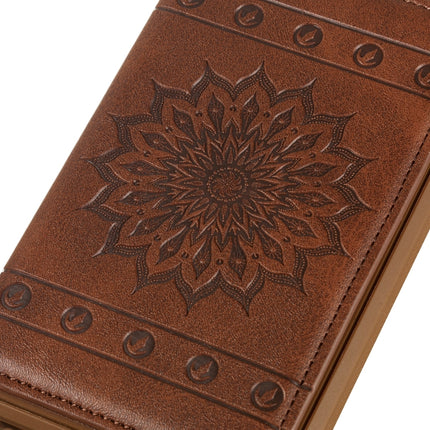 For iPhone 11 Pro Max Sunflower Embossing Pattern PU + TPU Case with Holder & Card Slots & Photo Frame & Lanyard(Coffee)-garmade.com