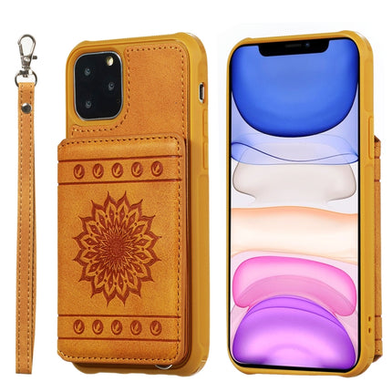 For iPhone 11 Pro Max Sunflower Embossing Pattern PU + TPU Case with Holder & Card Slots & Photo Frame & Lanyard(Brown)-garmade.com