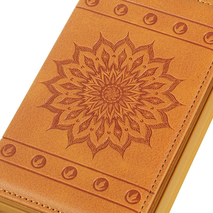 For iPhone 11 Pro Max Sunflower Embossing Pattern PU + TPU Case with Holder & Card Slots & Photo Frame & Lanyard(Brown)-garmade.com