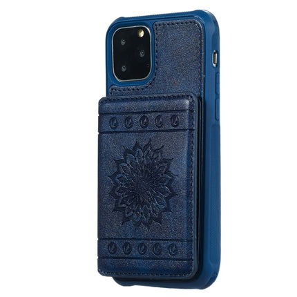 For iPhone 11 Pro Max Sunflower Embossing Pattern PU + TPU Case with Holder & Card Slots & Photo Frame & Lanyard(Blue)-garmade.com