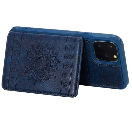 For iPhone 11 Pro Max Sunflower Embossing Pattern PU + TPU Case with Holder & Card Slots & Photo Frame & Lanyard(Blue)-garmade.com