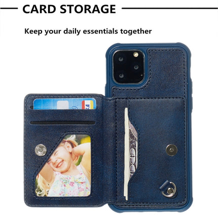 For iPhone 11 Pro Max Sunflower Embossing Pattern PU + TPU Case with Holder & Card Slots & Photo Frame & Lanyard(Blue)-garmade.com