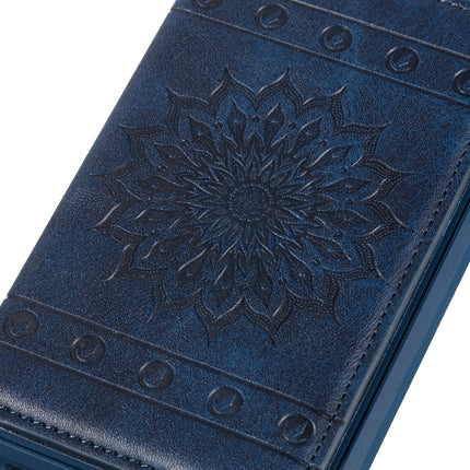 For iPhone 11 Pro Max Sunflower Embossing Pattern PU + TPU Case with Holder & Card Slots & Photo Frame & Lanyard(Blue)-garmade.com