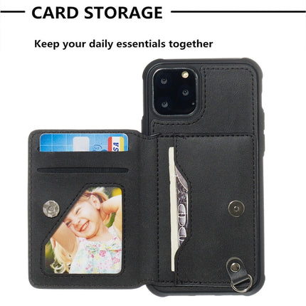 For iPhone 11 Pro Max Sunflower Embossing Pattern PU + TPU Case with Holder & Card Slots & Photo Frame & Lanyard(Black)-garmade.com