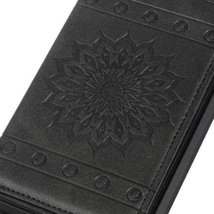 For iPhone 11 Pro Max Sunflower Embossing Pattern PU + TPU Case with Holder & Card Slots & Photo Frame & Lanyard(Black)-garmade.com