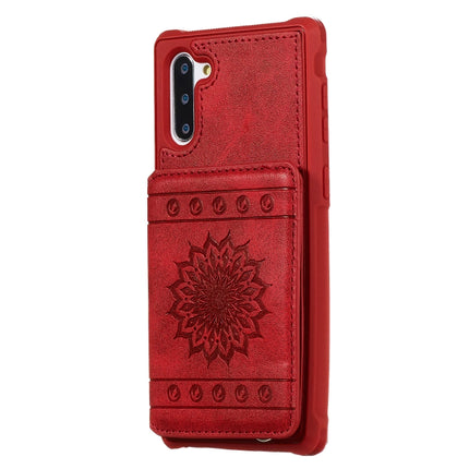 For Galaxy Note10 Sunflower Embossing Pattern PU + TPU Case with Holder & Card Slots & Photo Frame & Lanyard(Red)-garmade.com