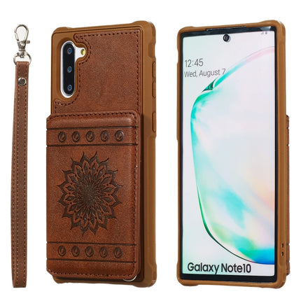 For Galaxy Note10 Sunflower Embossing Pattern PU + TPU Case with Holder & Card Slots & Photo Frame & Lanyard(Coffee)-garmade.com