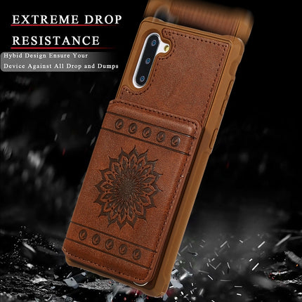 For Galaxy Note10 Sunflower Embossing Pattern PU + TPU Case with Holder & Card Slots & Photo Frame & Lanyard(Coffee)-garmade.com