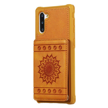 For Galaxy Note10 Sunflower Embossing Pattern PU + TPU Case with Holder & Card Slots & Photo Frame & Lanyard(Brown)-garmade.com
