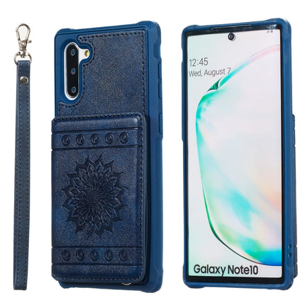 For Galaxy Note10 Sunflower Embossing Pattern PU + TPU Case with Holder & Card Slots & Photo Frame & Lanyard(Blue)-garmade.com