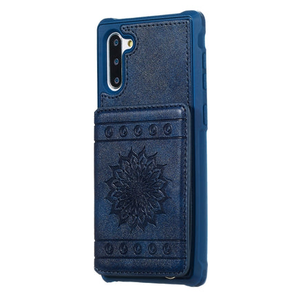 For Galaxy Note10 Sunflower Embossing Pattern PU + TPU Case with Holder & Card Slots & Photo Frame & Lanyard(Blue)-garmade.com
