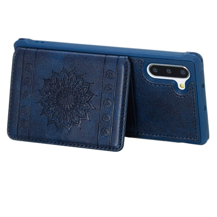 For Galaxy Note10 Sunflower Embossing Pattern PU + TPU Case with Holder & Card Slots & Photo Frame & Lanyard(Blue)-garmade.com