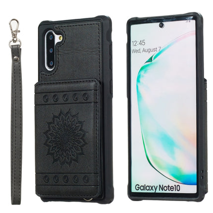 For Galaxy Note10 Sunflower Embossing Pattern PU + TPU Case with Holder & Card Slots & Photo Frame & Lanyard(Black)-garmade.com