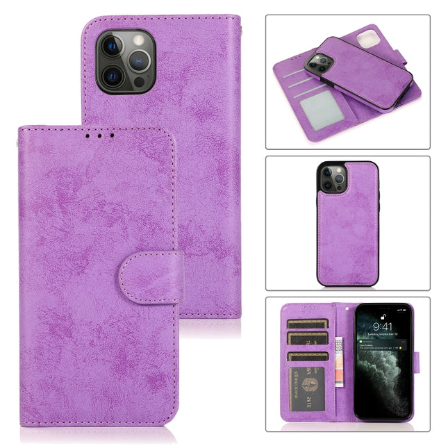 Retro 2 in 1 Detachable Magnetic Horizontal Flip TPU + PU Leather Case with Holder & Card Slots & Photo Frame & Wallet For iPhone 13 Pro(Purple)-garmade.com
