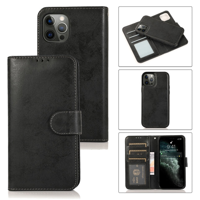 Retro 2 in 1 Detachable Magnetic Horizontal Flip TPU + PU Leather Case with Holder & Card Slots & Photo Frame & Wallet For iPhone 13 Pro(Black)-garmade.com