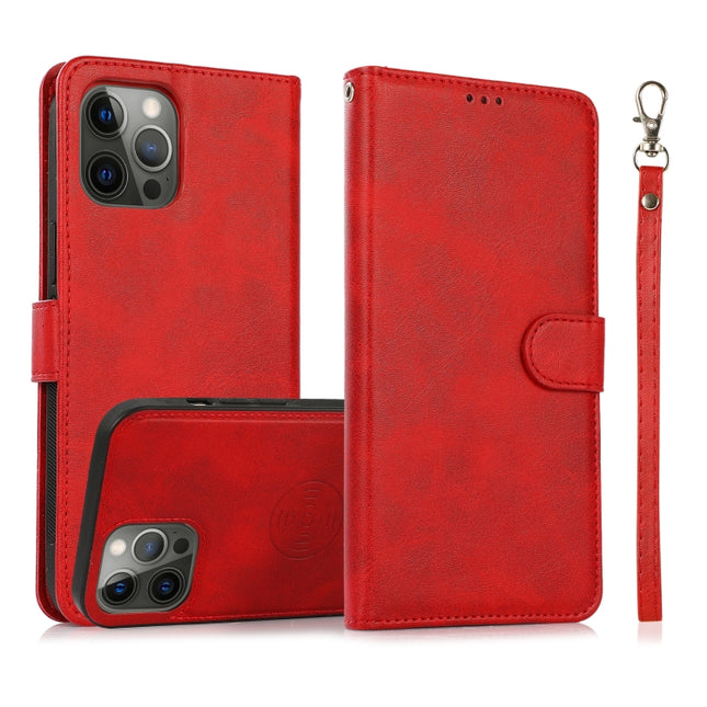Calf Texture 2 in 1 Detachable Magnetic Back Cover Horizontal Flip Leather Case with Holder & Card Slots & Wallet & Photo Frame For iPhone 13 Pro(Red)-garmade.com
