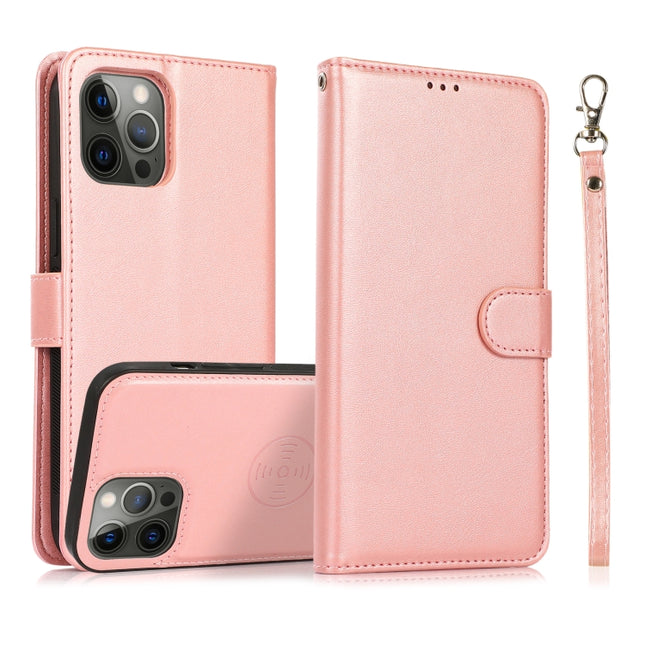 Calf Texture 2 in 1 Detachable Magnetic Back Cover Horizontal Flip Leather Case with Holder & Card Slots & Wallet & Photo Frame For iPhone 13 Pro(Rose Gold)-garmade.com
