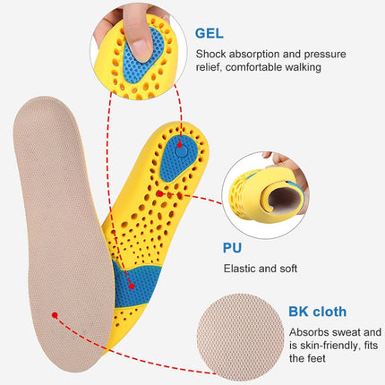 2 PCS 086 086 PU Silicone Sweat-absorbent Breathable Shock-absorbing Sports Full Shoe Pads Cuttable Increase Insole, Size:35-36(Yellow Bottom Gray Surface)-garmade.com