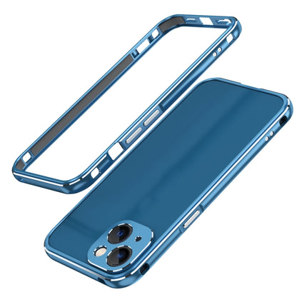 Aurora Series Lens Protector + Metal Frame Protective Case For iPhone 13 mini(Blue Silver)-garmade.com