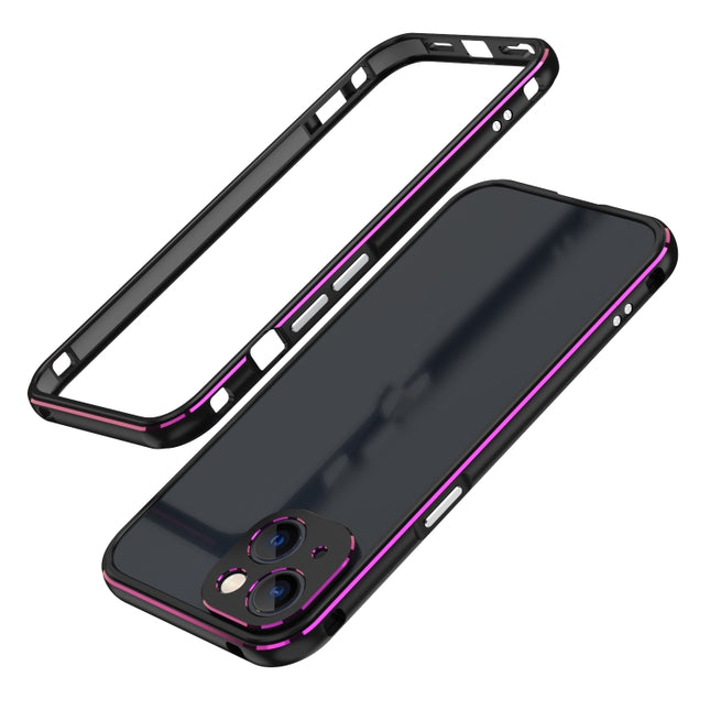 Aurora Series Lens Protector + Metal Frame Protective Case For iPhone 13 mini(Black Purple)-garmade.com
