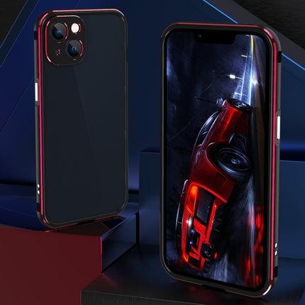 Aurora Series Lens Protector + Metal Frame Protective Case For iPhone 13 mini(Black Red)-garmade.com