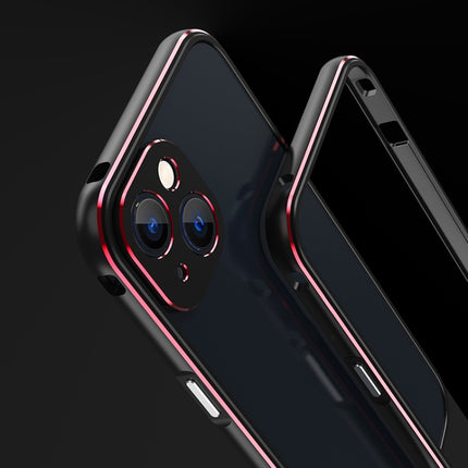 Aurora Series Lens Protector + Metal Frame Protective Case For iPhone 13 mini(Black Purple)-garmade.com