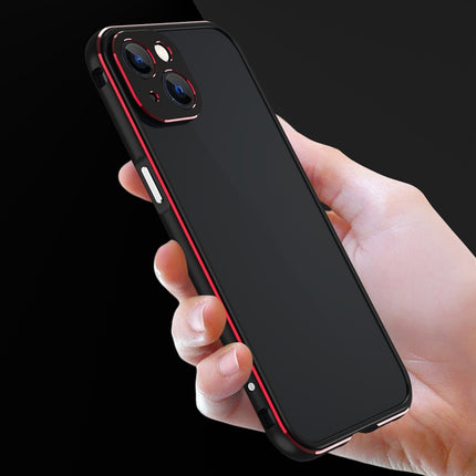 Aurora Series Lens Protector + Metal Frame Protective Case For iPhone 13 mini(Black Red)-garmade.com