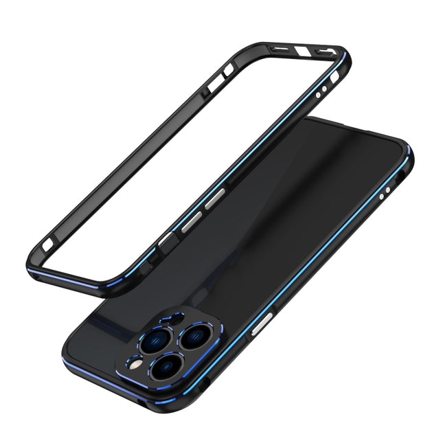 Aurora Series Lens Protector + Metal Frame Protective Case For iPhone 13 Pro(Black Blue)-garmade.com