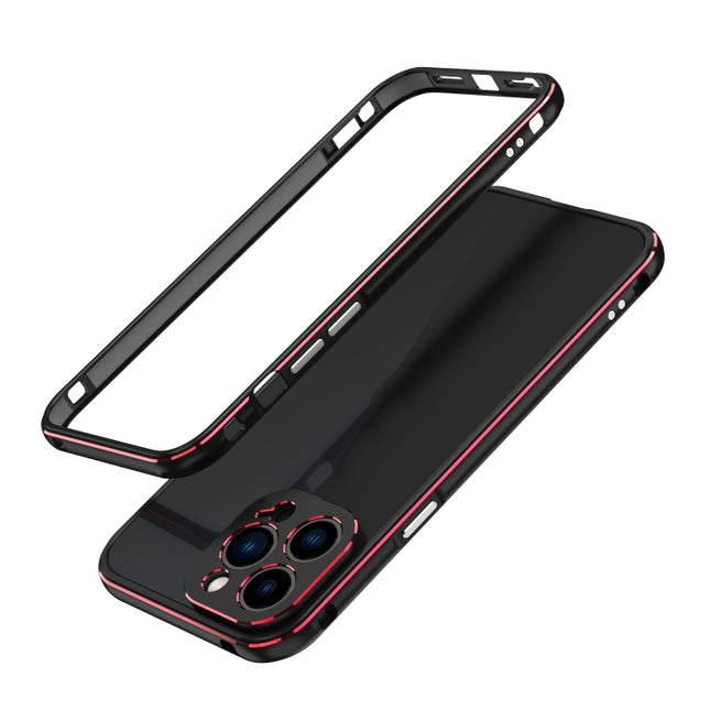 Aurora Series Lens Protector + Metal Frame Protective Case For iPhone 13 Pro(Black Red)-garmade.com