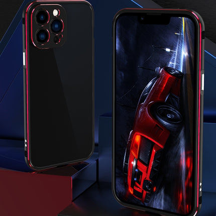 Aurora Series Lens Protector + Metal Frame Protective Case For iPhone 13 Pro(Black Red)-garmade.com