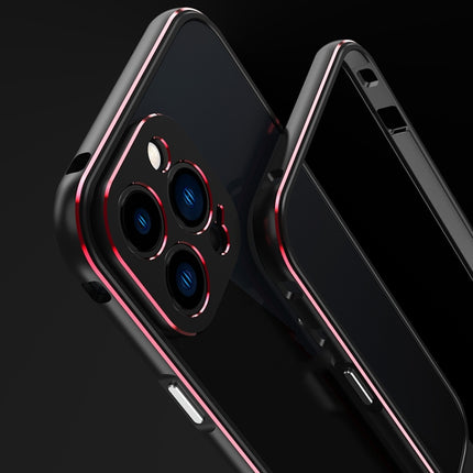 Aurora Series Lens Protector + Metal Frame Protective Case For iPhone 13 Pro(Black Red)-garmade.com