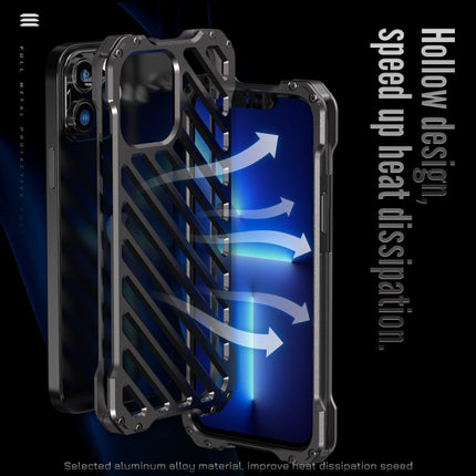 R-JUST RJ-50 Hollow Breathable Armor Metal Shockproof Protective Case For iPhone 13(Deep Space Grey)-garmade.com